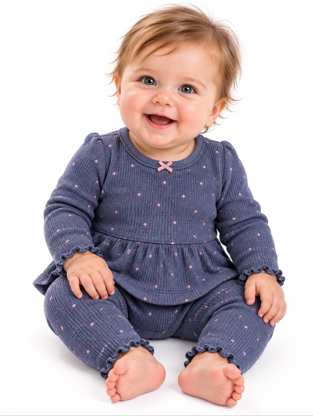 Carter's Blue & Pink Polka Dot Thermal 2 Piece Baby Girl Set 3 Months